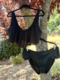 Black crochet bikini top with (NEW) matching black bottoms (JOE Boxer)