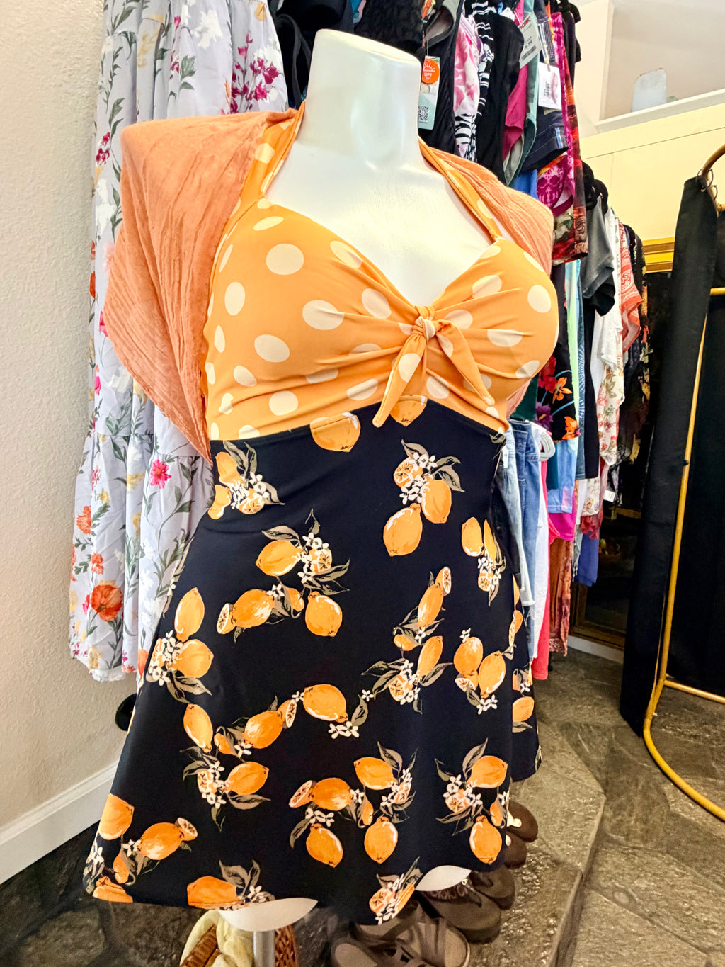 Polka-dot and lemons one-piece swimsuit