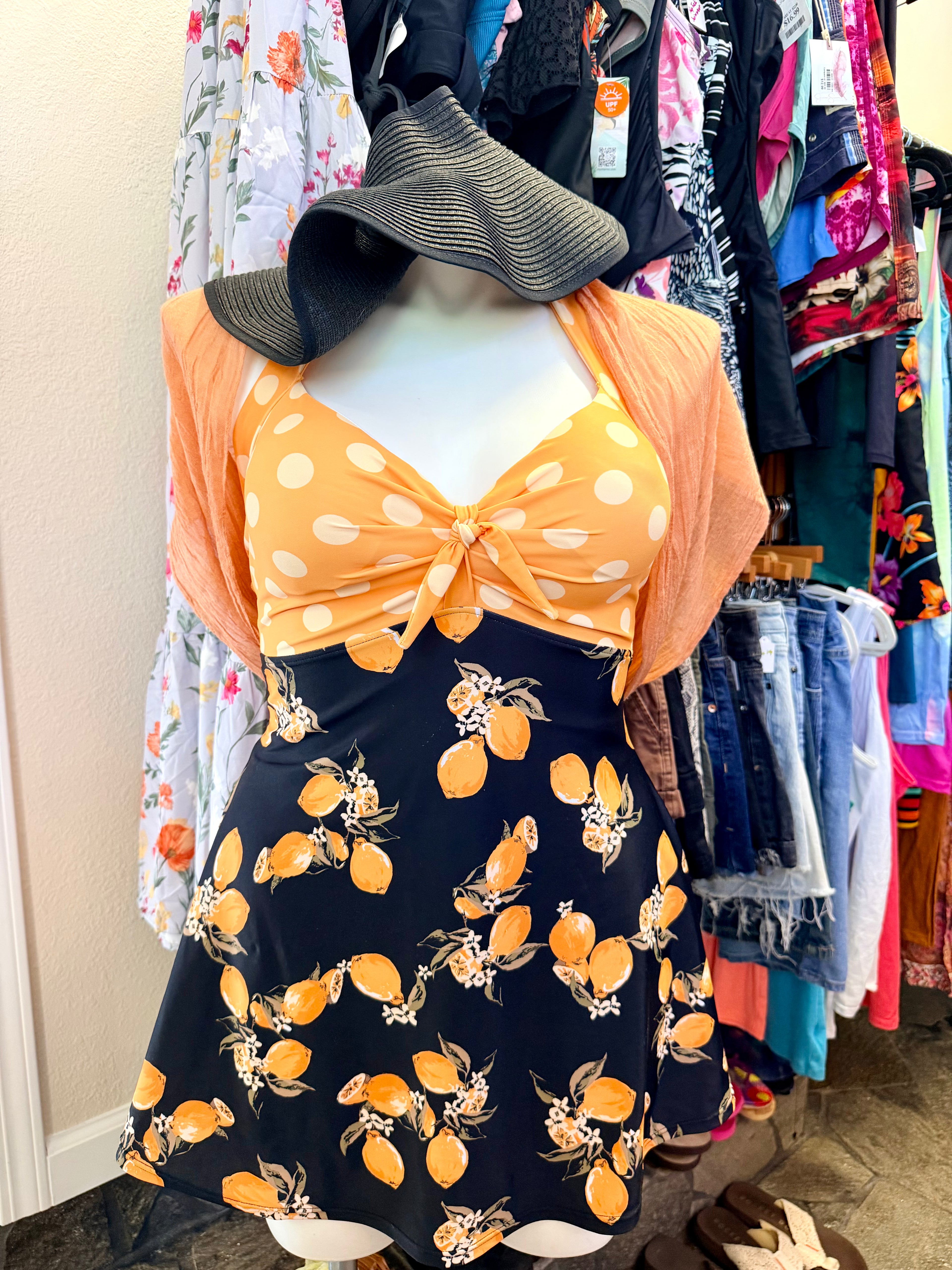 Polka-dot and lemons one-piece swimsuit