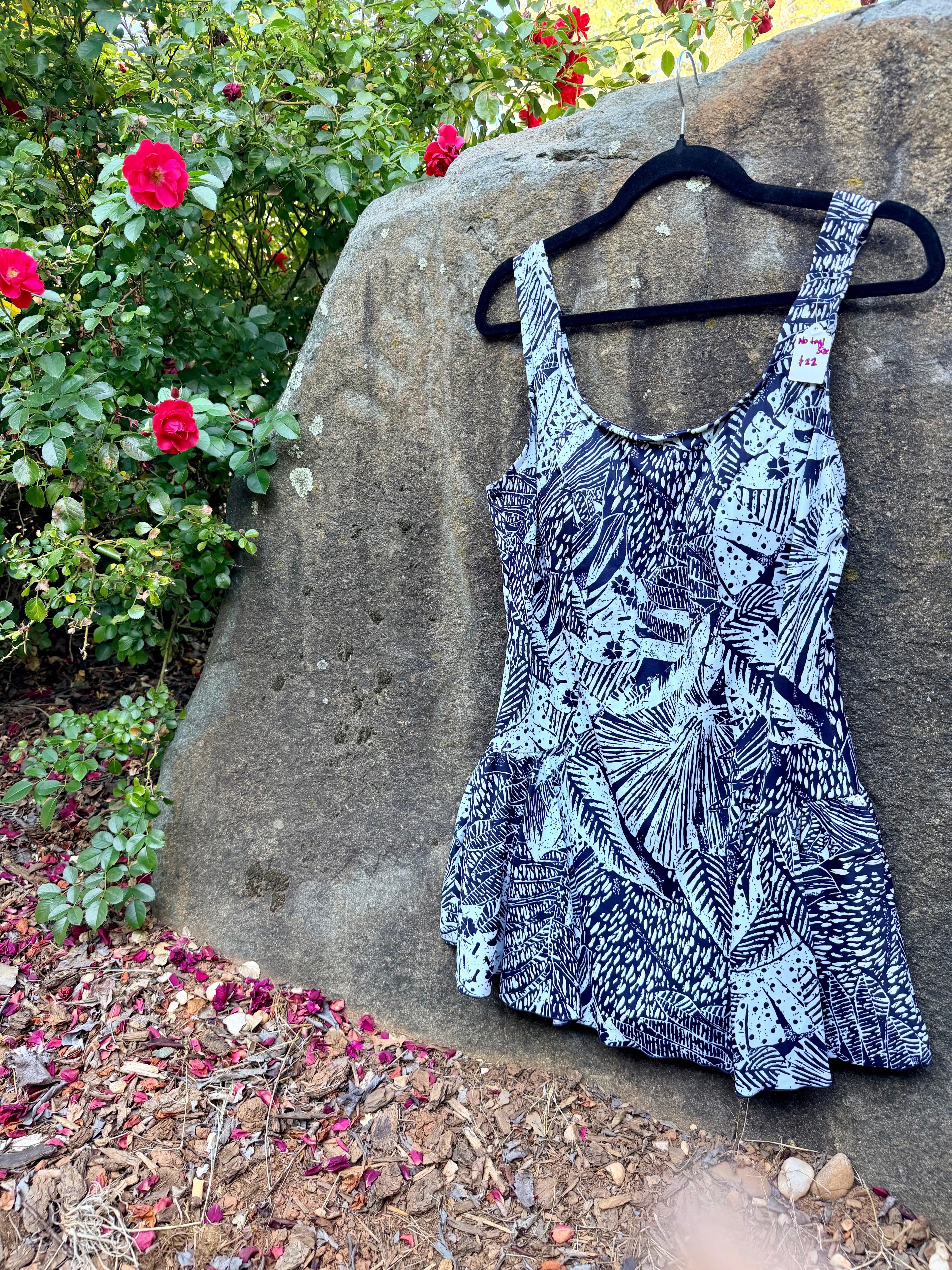 Navy and aqua tropical print one-piece