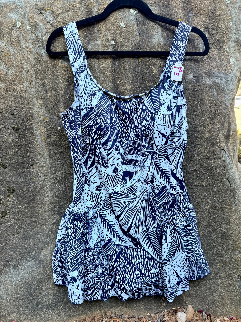 Navy and aqua tropical print one-piece