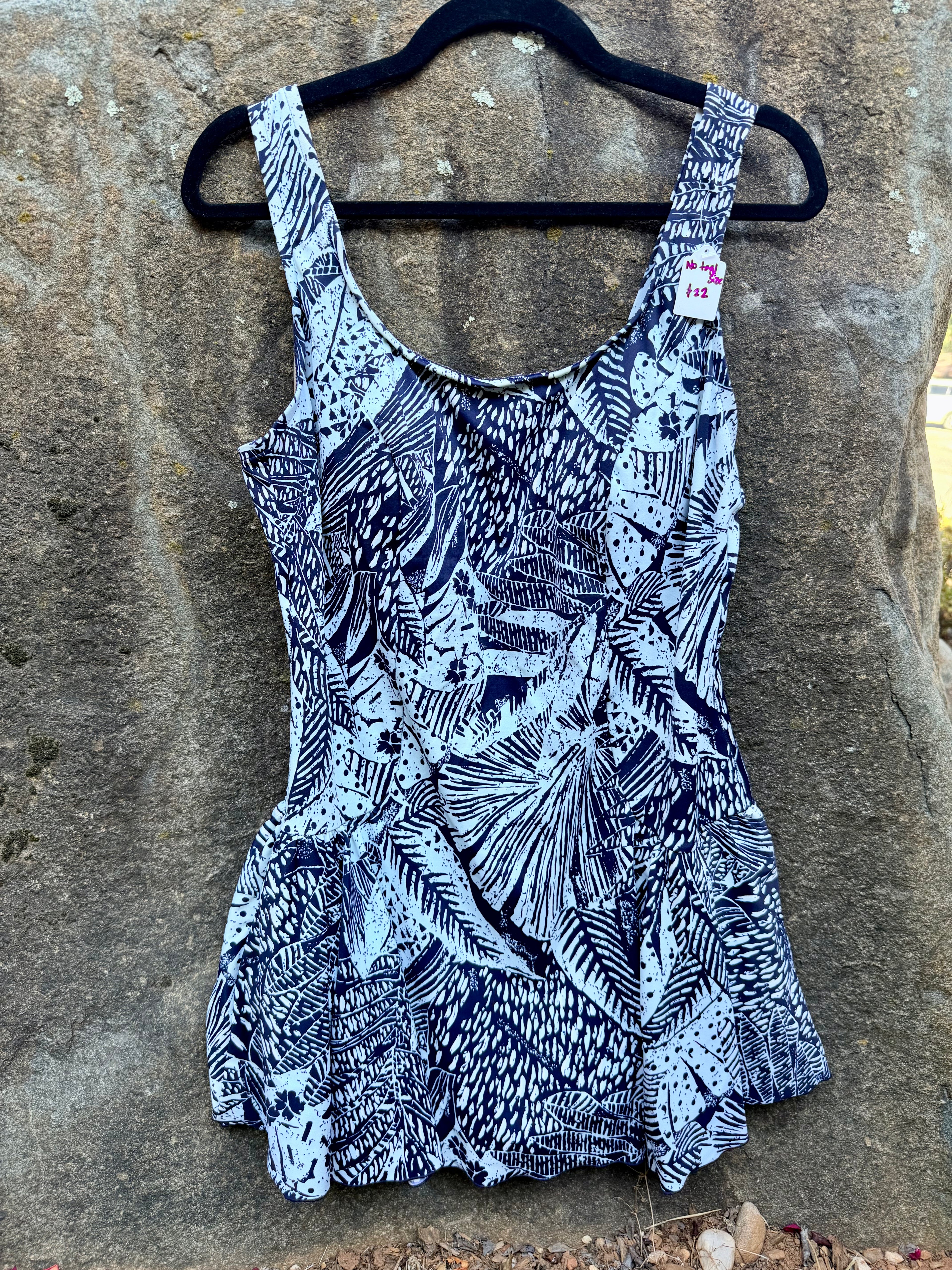 Navy and aqua tropical print one-piece