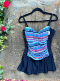 Multicolored one-piece swimsuit w attached skirt
